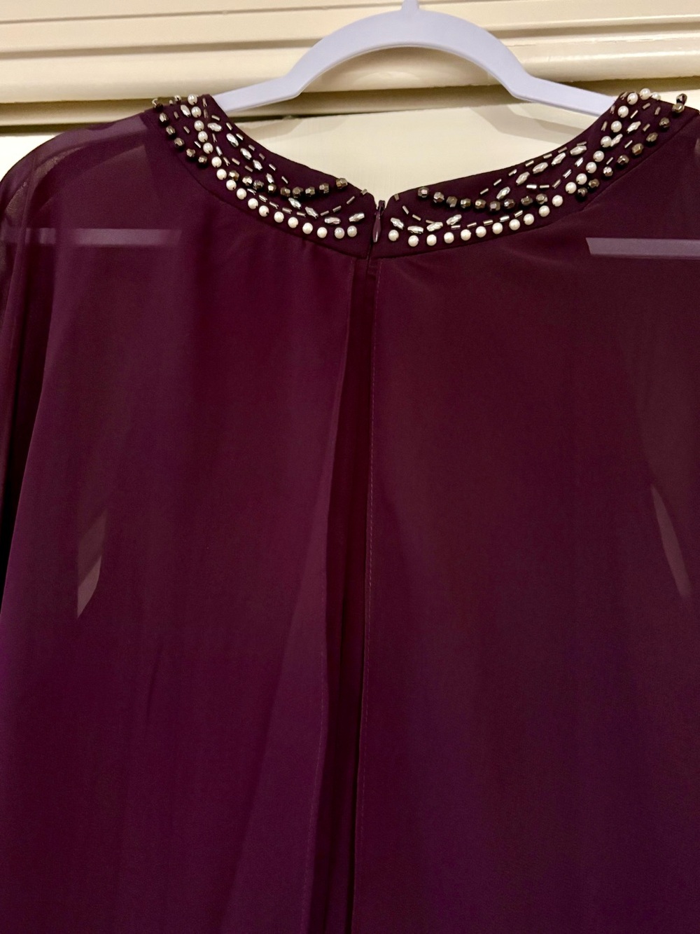 SLNY Dark Plum Beaded-Neck Evening Gown NWOT - Picture 8 of 16
